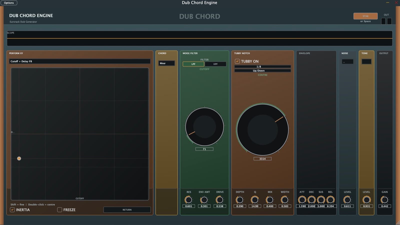 Dub Chord Engine VST plugin interface in Ableton Live
