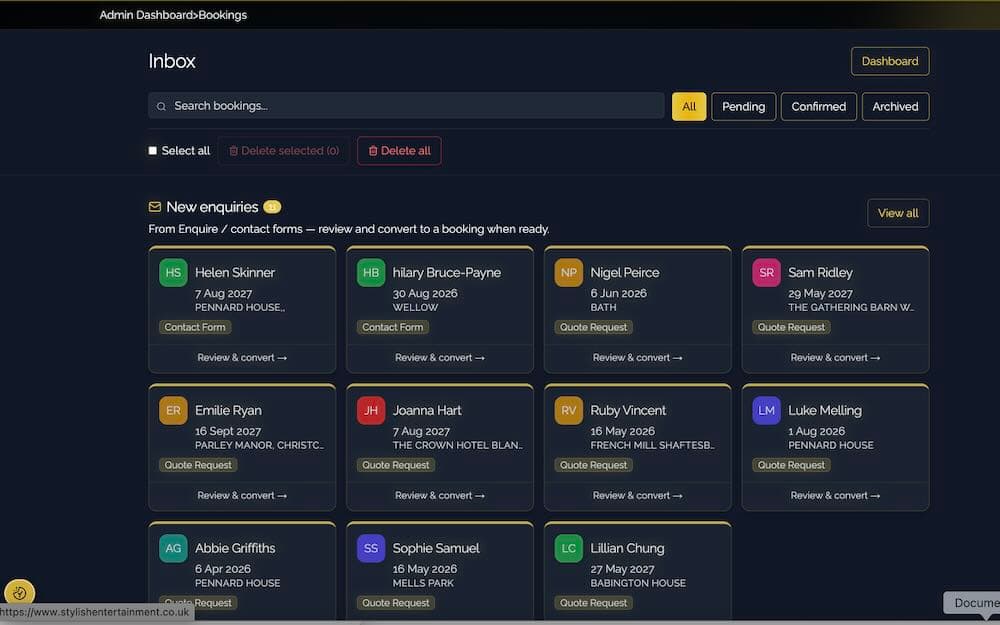 Stylish Entertainment 90-day command dashboard
