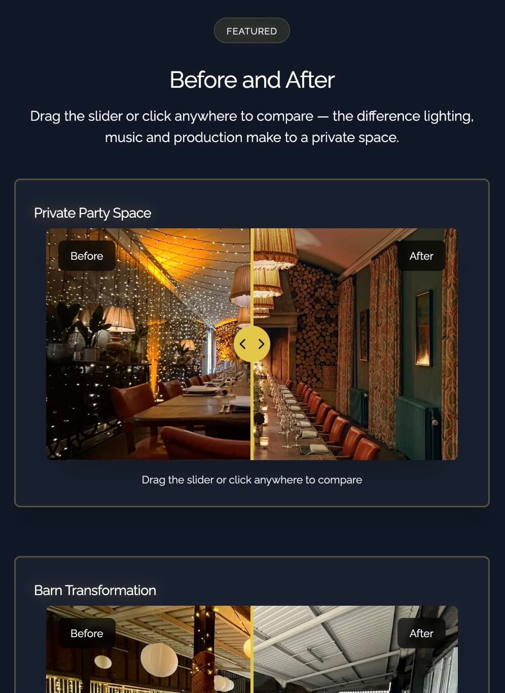 Stylish Entertainment website on mobile — Before and After portfolio